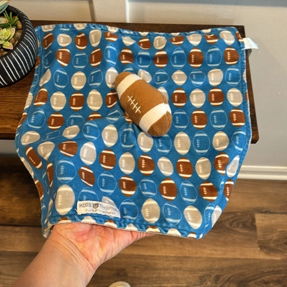 Football lovey by kids Preferred football plush secretly blanket blue and gray